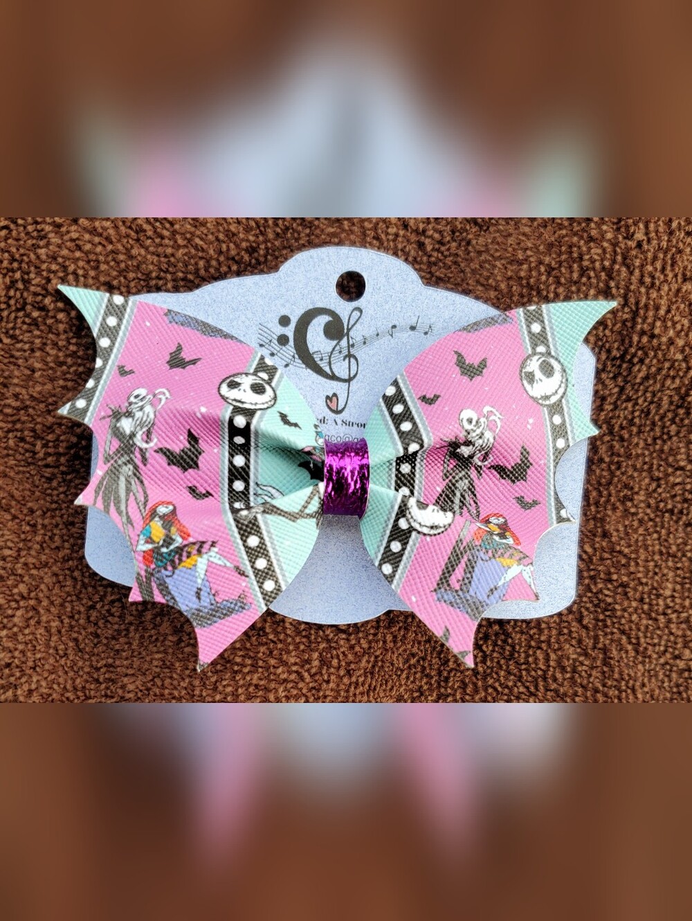 Pink & Mint Halloween Character Bow with Purple Accent